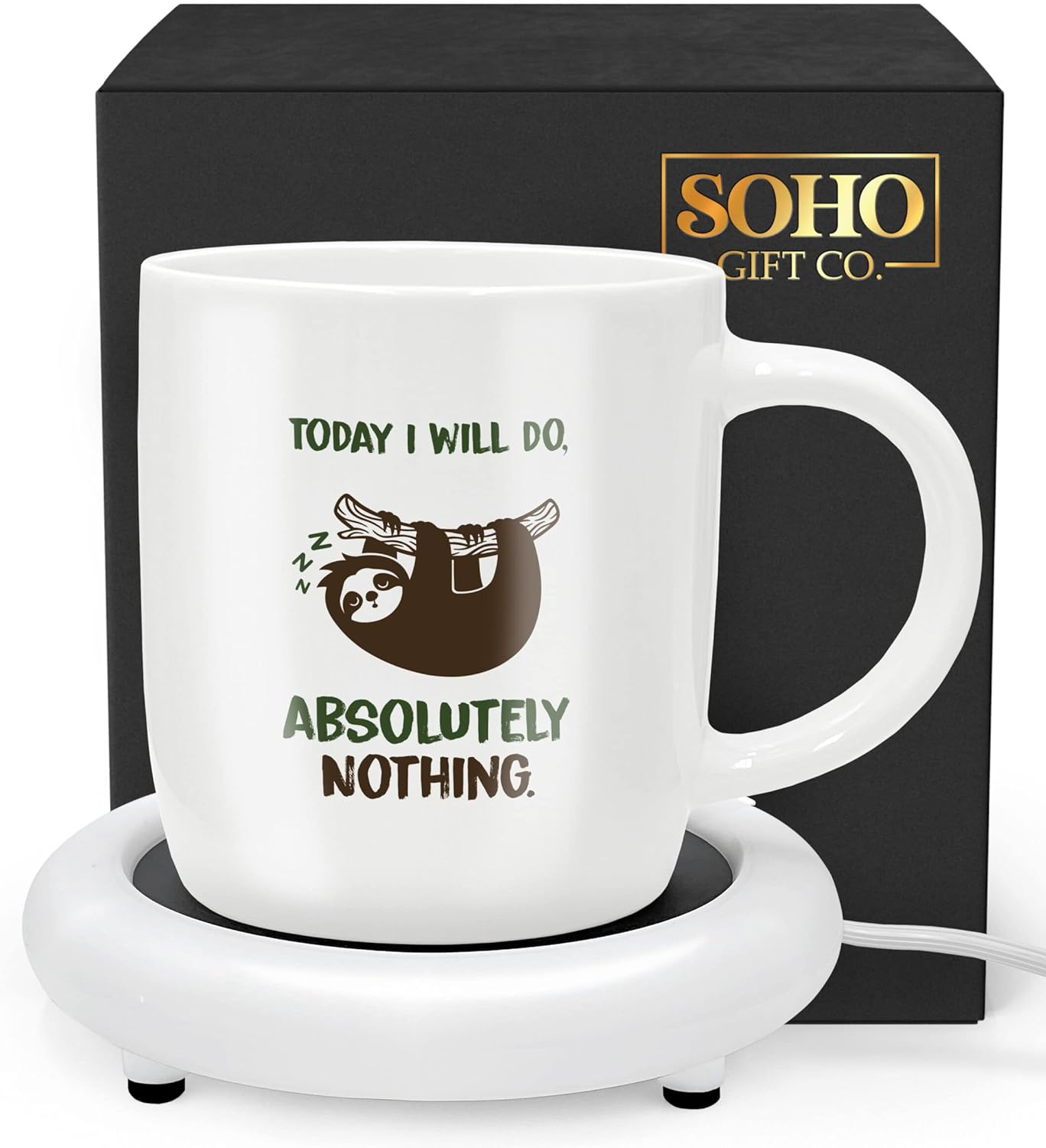 SoHo Funny Coffee Mug with Warmer, Electric Heated Cup for Coffee Lover Gifts for Men/Women/Birthday/Christmas, 12oz Today I Will Do Absolutely Nothing (Gift Boxed)