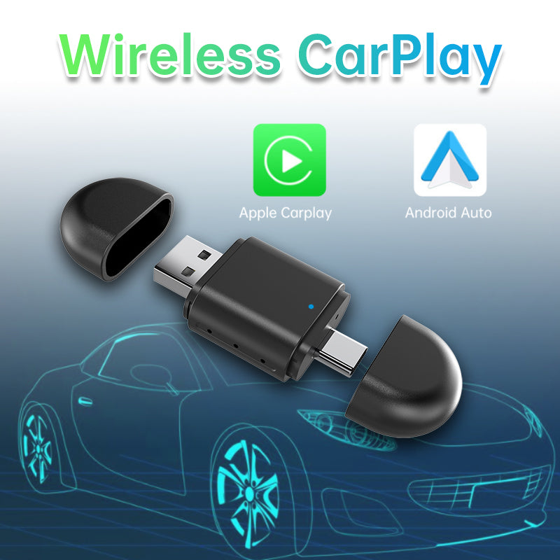 2-in-1 Wireless CarPlay & Android Auto Adapter | USB & Type-C Plug | 5.8GHz Wi-Fi