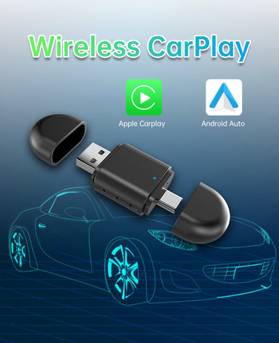 2-in-1 Wireless CarPlay & Android Auto Adapter | USB & Type-C Plug | 5.8GHz Wi-Fi