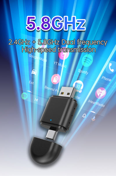 2-in-1 Wireless CarPlay & Android Auto Adapter | USB & Type-C Plug | 5.8GHz Wi-Fi