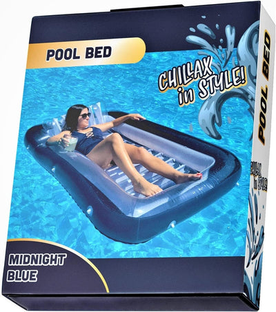 XL Floating Pool Bed, Inflatable Water Lounger Raft Float for Swimming/Tanning 70"x49" Navy Blue