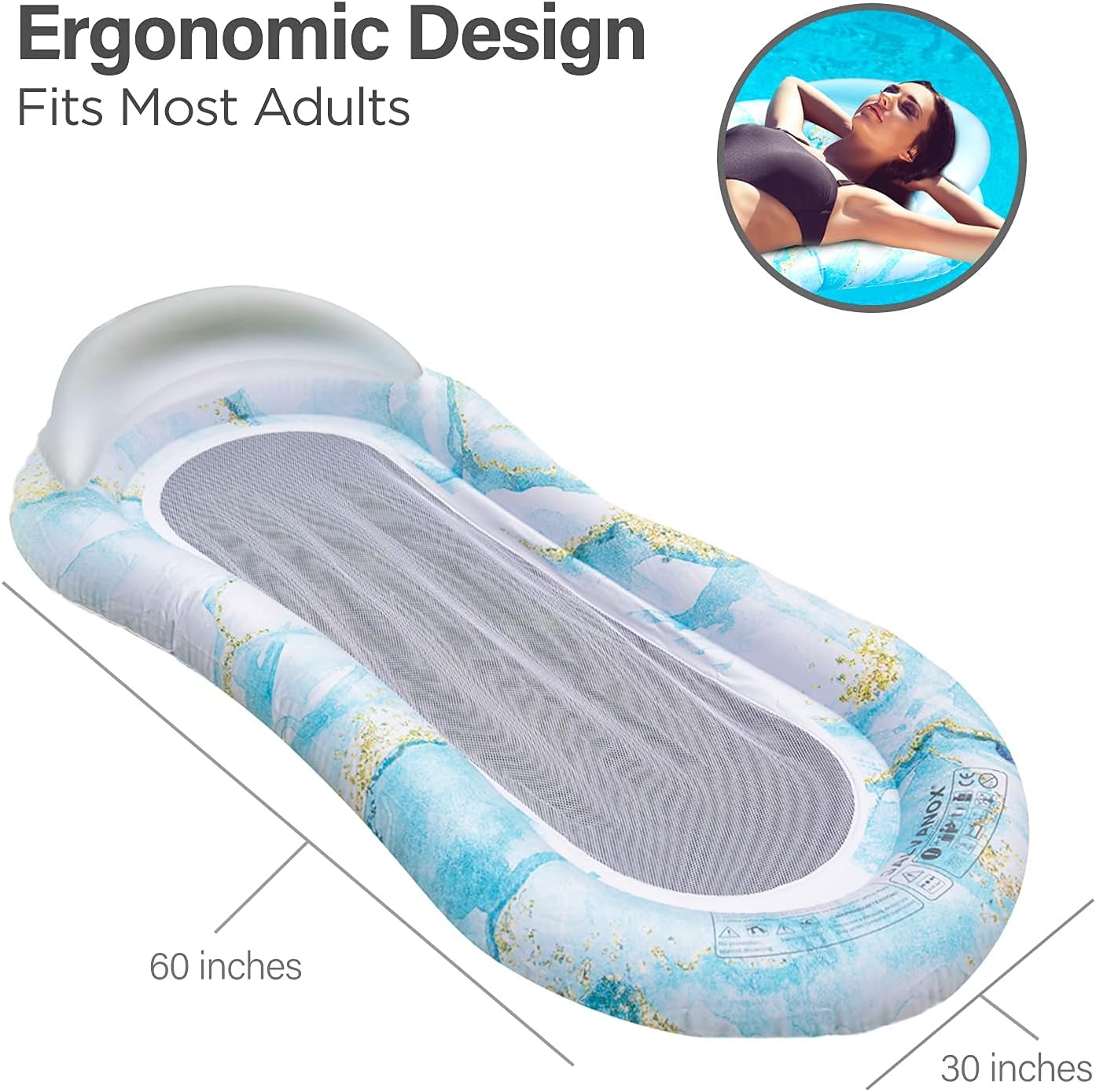 Pool Floaties Adult Size, Heavy Duty Raft Water Lounger Recliner Infla ...
