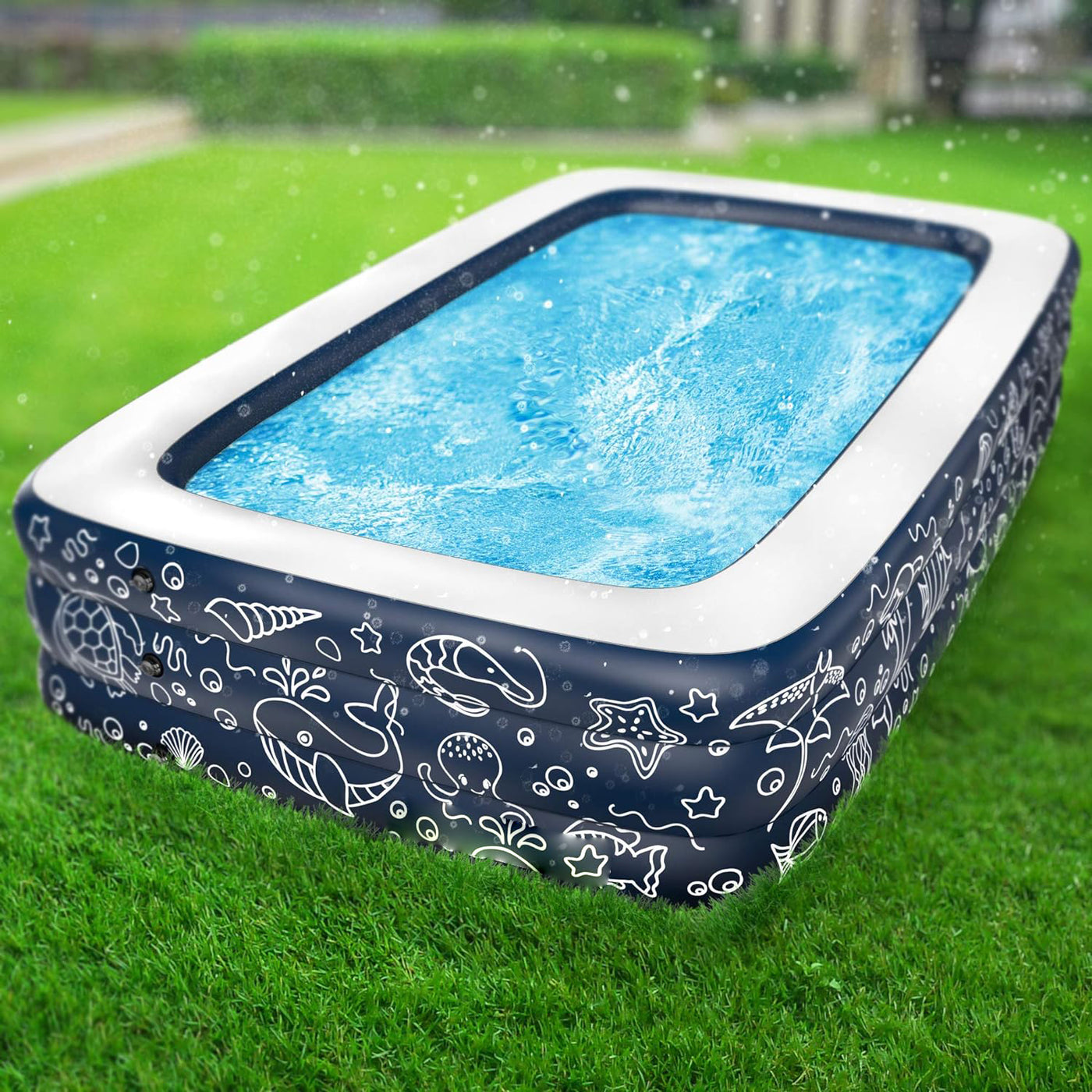 Inflatable Pool, XL Above Ground Swimming Pool for Kiddie/Kids/Adults/Family, Dark Blue (Large 10'x6' Ft / 22" Inches Deep)
