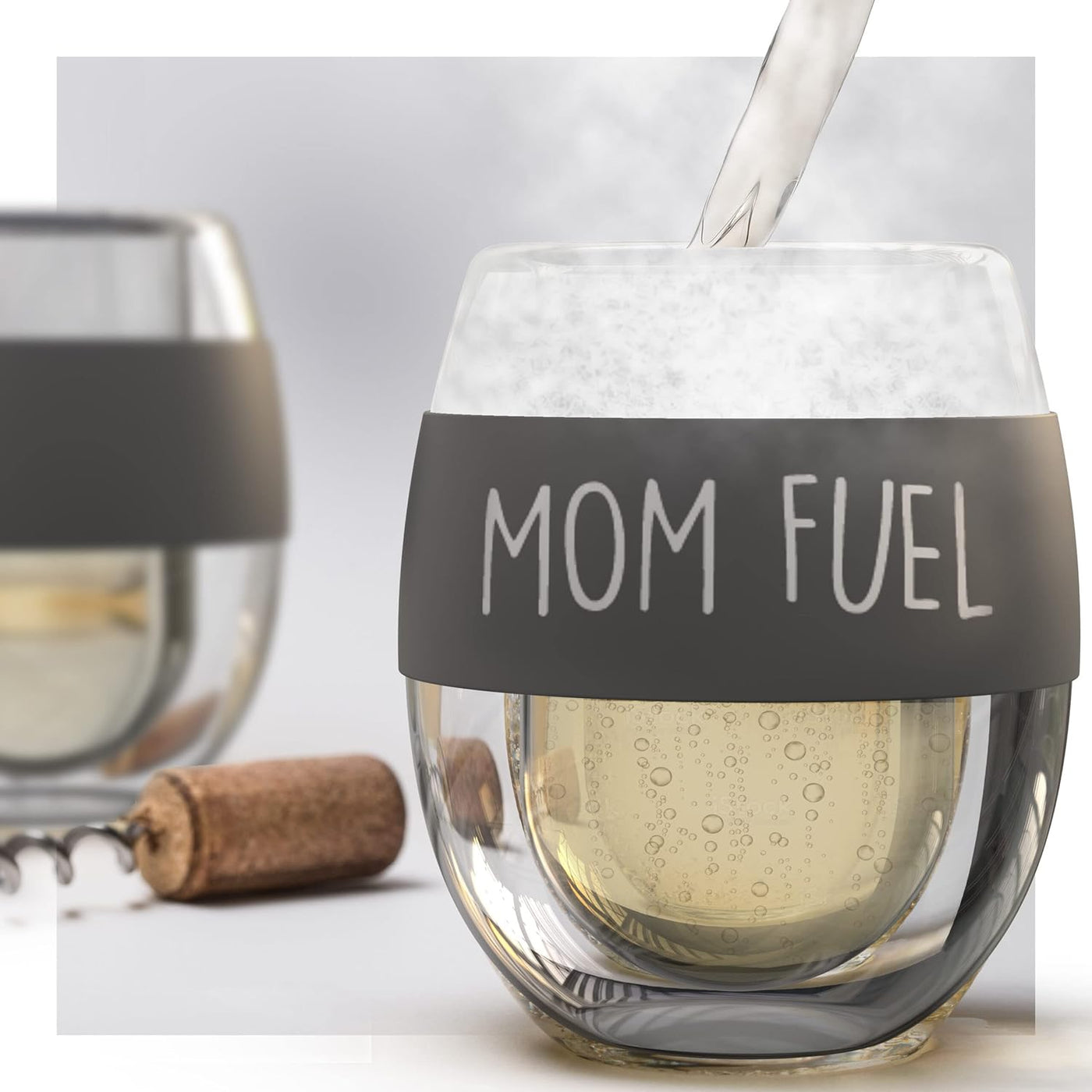 Stemless Freezer Wine Glass "MOM FUEL" Liquid-Freeze Gel Insulated Chiller Cup - Unique Gift for Mom/Mothers Day/Birthday/Christmas (8.5oz)