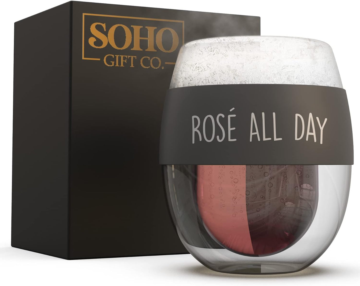 Freezer Chilled Stemless Wine Glass, Double Walled Insulated Frozen Chiller Cup (8.5oz) Fun Wine Lover Gift for Women/Her Rose All Day (Gift Boxed)