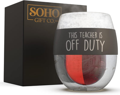 Teacher Appreciation Freezer Stemless Wine Glass Gift for Teacher Off Duty Frozen Wall Insulated Chiller Cup for Ice-Cold Drinks (Gift for Christmas/Birthday/End of Year)