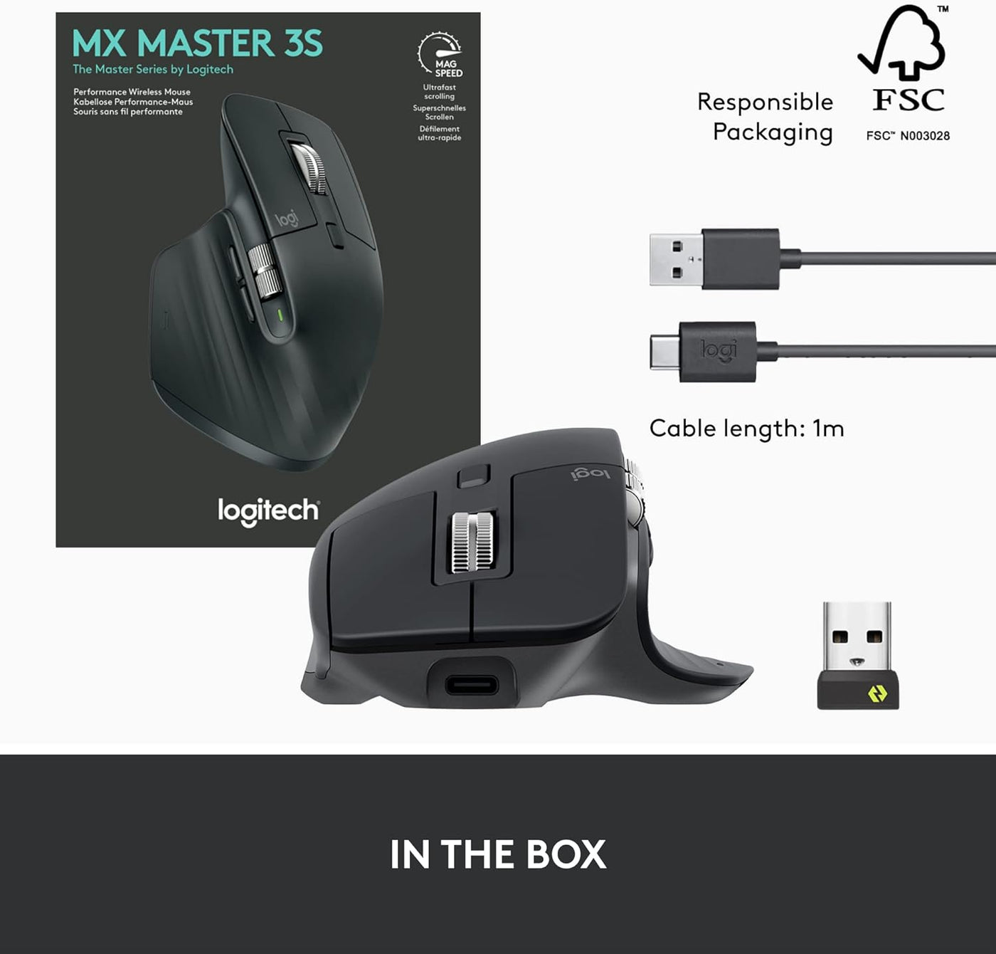 Logitech MX Master 3S - Wireless Performance Mouse, Ergo, 8K DPI, Track on Glass, Quiet Clicks, USB-C, Bluetooth, Windows, Linux, Chrome - Graphite - With Free Adobe Creative Cloud Subscription