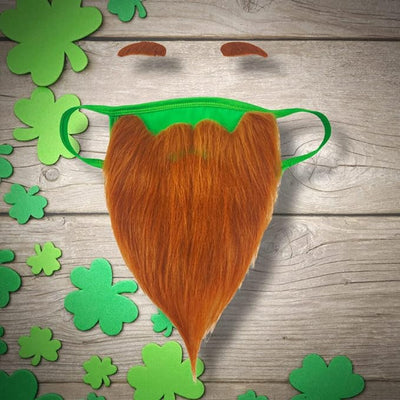 St Patricks Day Beard Face Mask and Green Hat Leprechaun Costume for Adults