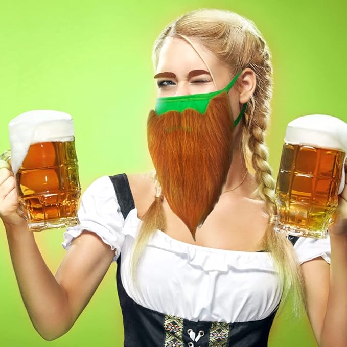 (2 Pack) Funny Bearded Leprechaun St Patricks Day Face Masks for Adults