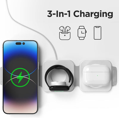 (2 Pack Set) Travel 3 in 1 Charging Station for Multiple Devices Apple Compatible Folding Magnetic Charger for AirPods, Apple Watch and iPhone (Compatible with MagSafe)