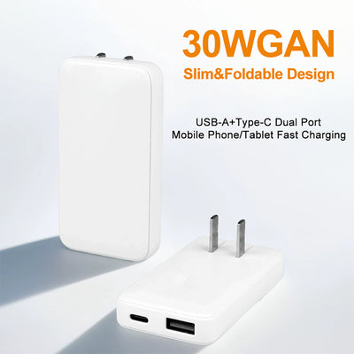 Ultra-Slim 30W USB-C & USB-A Dual-Port Fast Charger – 2-Pack