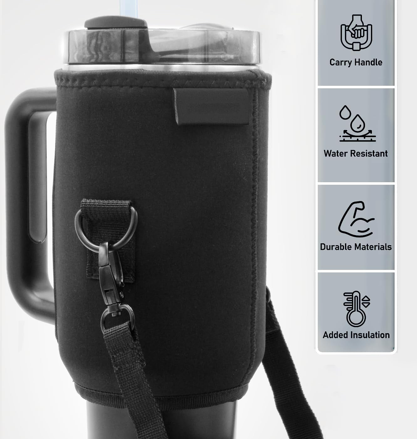 Protective Carrying Sleeve for Stanley 40 oz Tumbler with Handle - Fitted Neoprene Bottle Bag w/Padded Strap Handle for Adventure Quencher/Flowstate (Zipper-free Design)