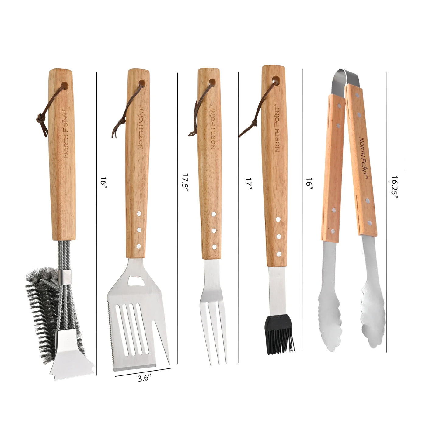 North Point 5 Piece BBQ Tool Set – Wood Handle Stainless Steel with 5 ...