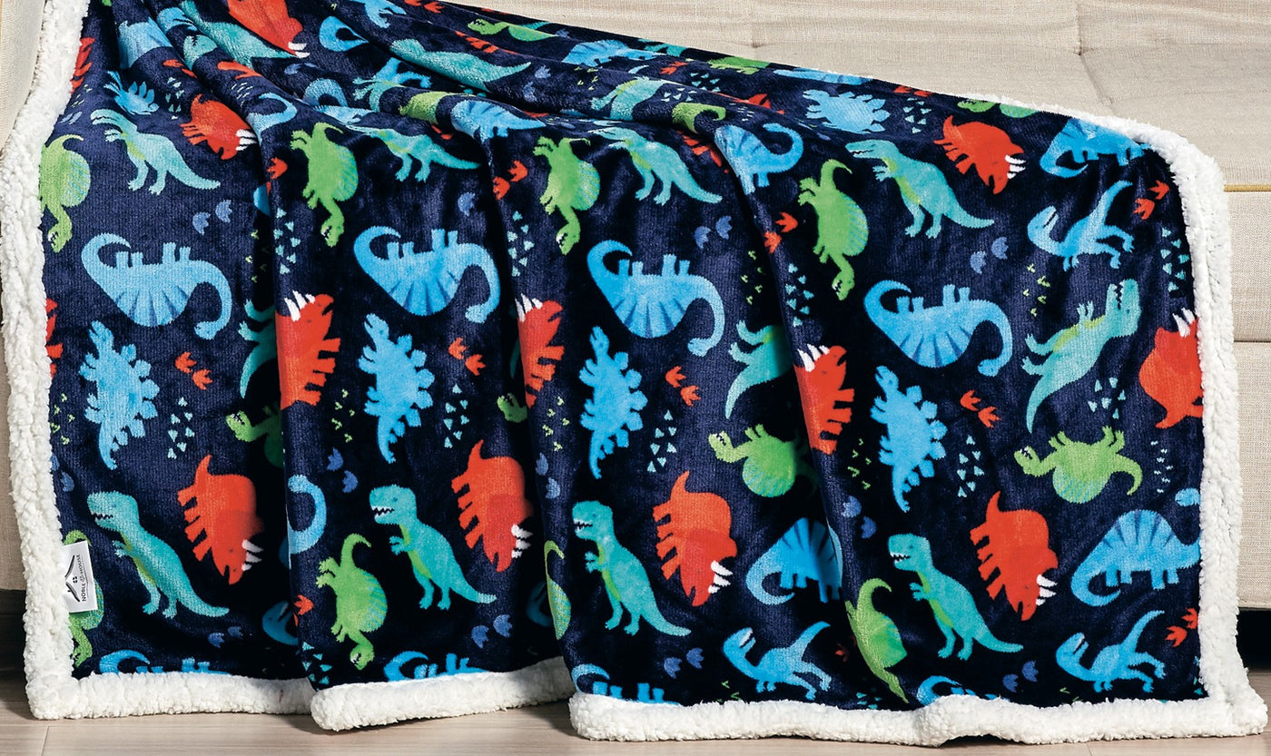 Navy Dino Faux Shearling Micro Plush All Season Throw 50" x 60"