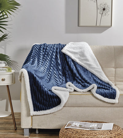 Elegant Comfort Corduroy Sherpa Reversible Throw Blanket, Medium Weight and Super Plush - Soft, Fuzzy and Plush Flannel Blanket - Micro-Suede - Corduroy Striped Pattern, 50 x 60 Inch Throw,