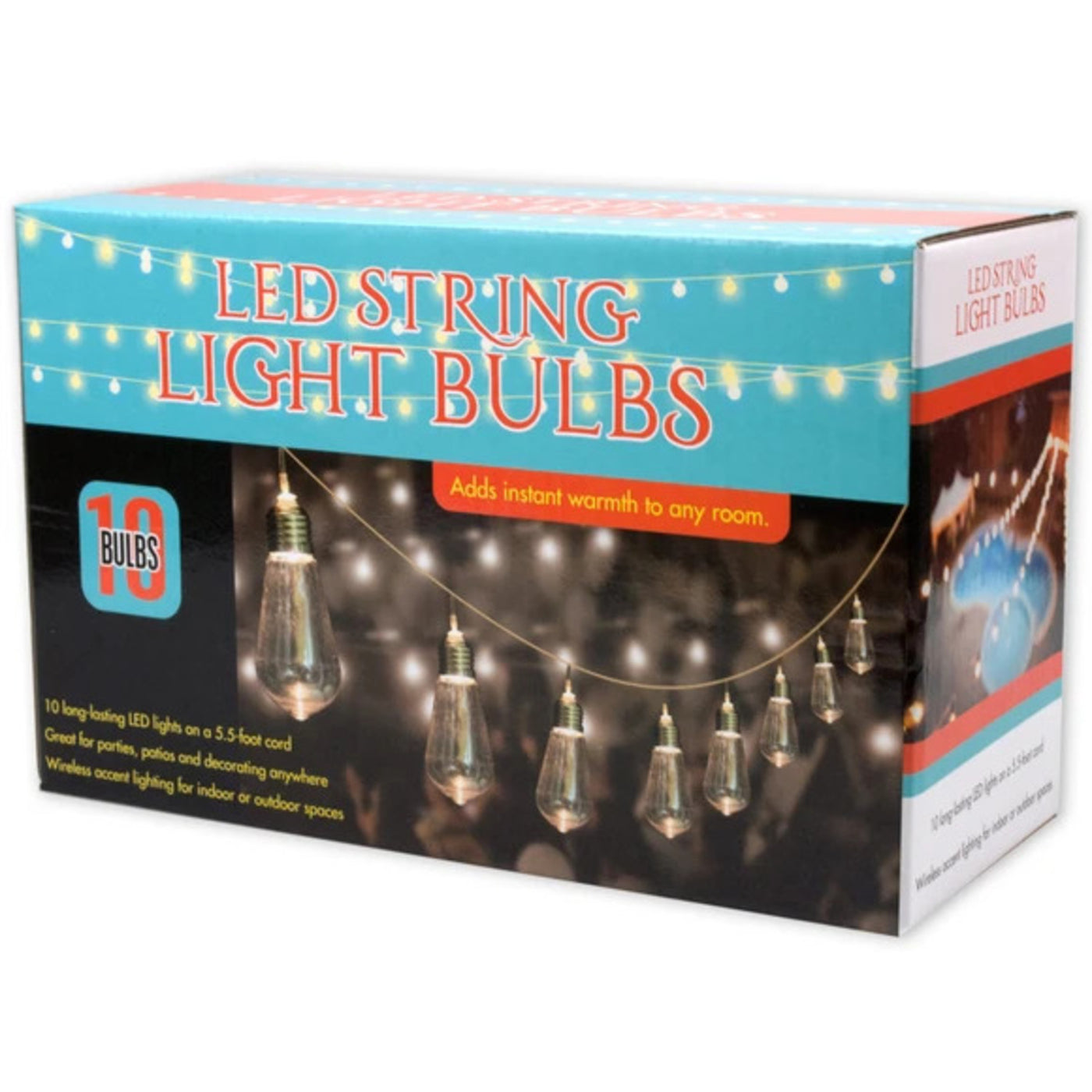 5.5’ String LED Light Bulbs Indoor or Outdoor (10-Bulbs)