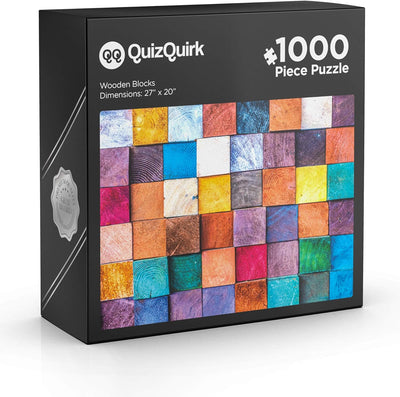 QuizQuirk 1000 Piece Puzzle, Colorful Wooden Blocks Jigsaw Puzzle for Adults/Teens (Puzzle Saver Kit Included)