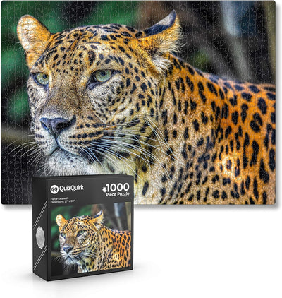 QuizQuirk 1000 Piece Puzzle, Bold Leopard Jigsaw Puzzle for Adults/Teens (Puzzle Saver Kit Included)