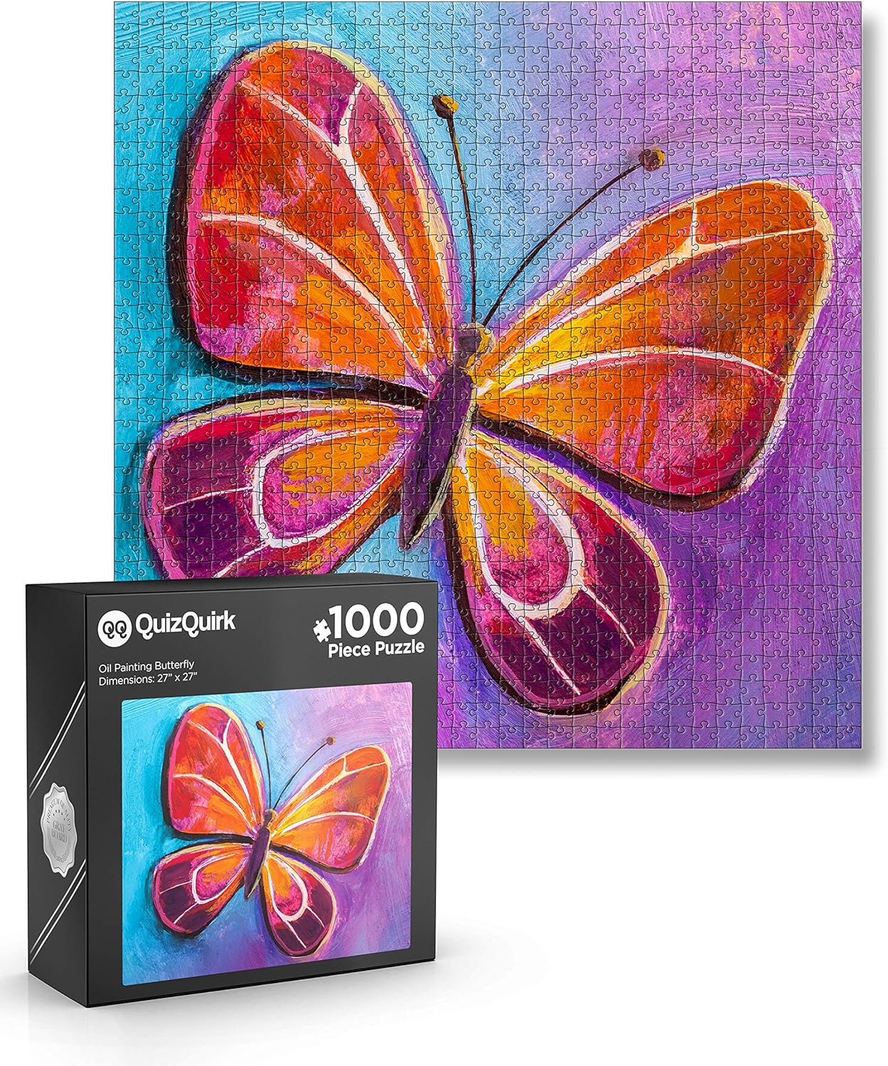 QuizQuirk 1000 Piece Puzzle, Butterfly Painting Jigsaw Puzzle for Adults/Teens (Puzzle Saver Kit Included)