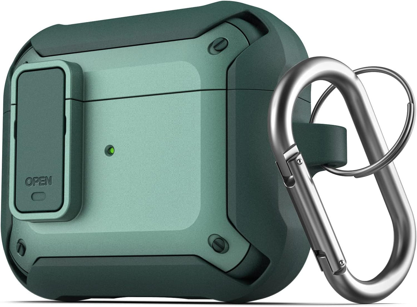 X-Armor Compatible with Airpods 3 Case (3rd Generation) Protective Carabiner Keychain with Lid Lock (Metallic Green)