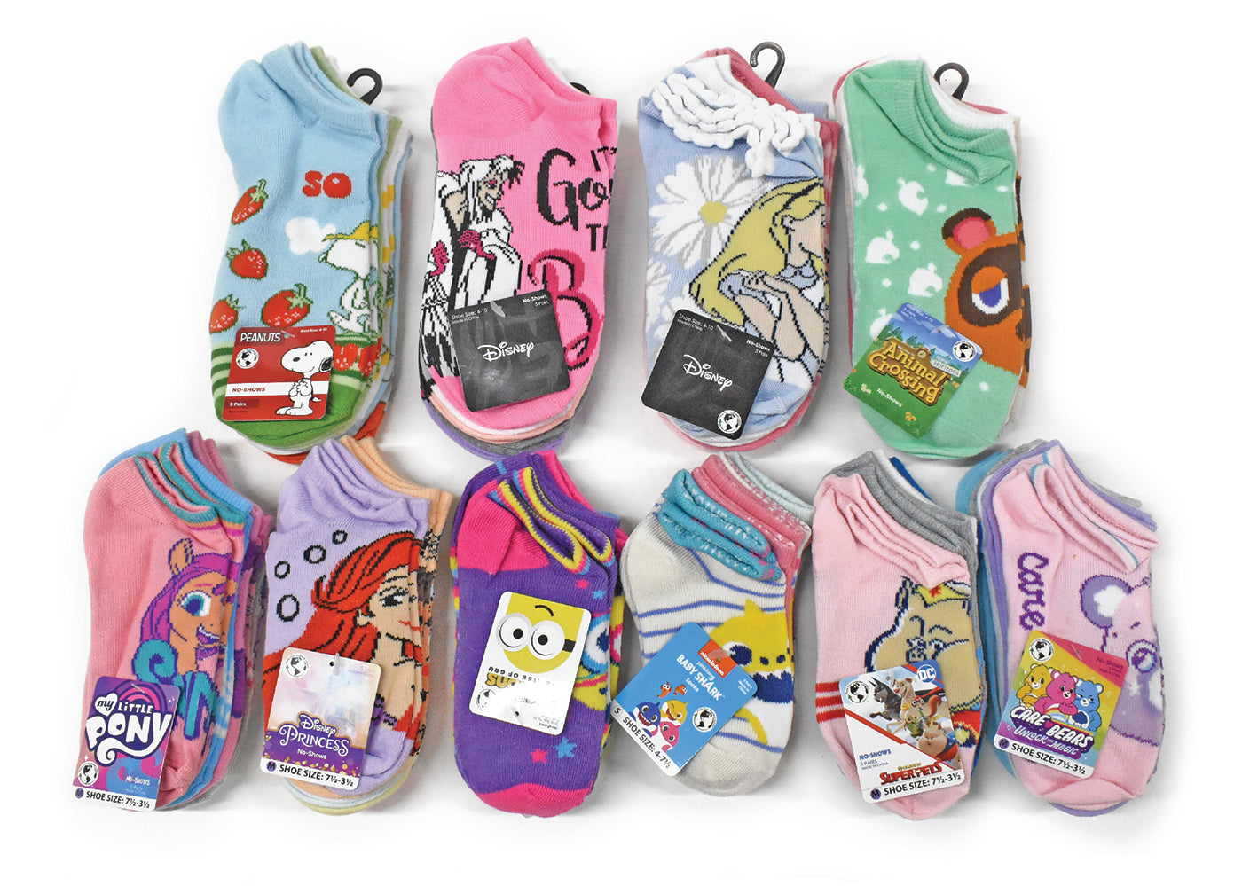 20-Pairs Licensed Assorted Kids' No-Show Socks