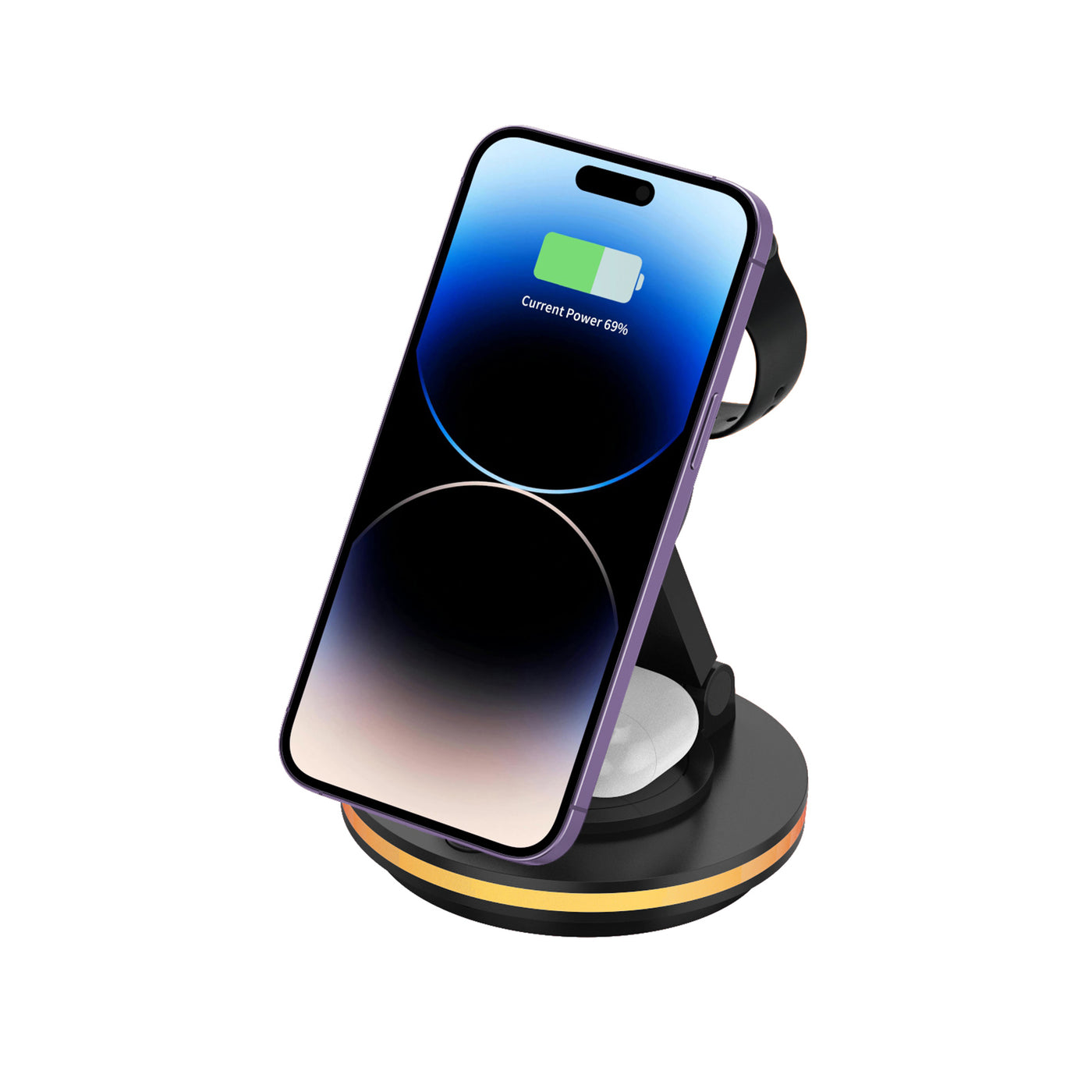 Foldable 4-in-1 Magnetic Wireless Charging Station with 7-Color Night Light for iPhone, Apple Watch & AirPods