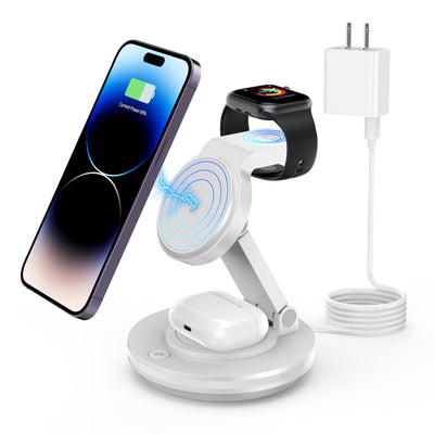 Foldable 4-in-1 Magnetic Wireless Charging Station with 7-Color Night Light for iPhone, Apple Watch & AirPods