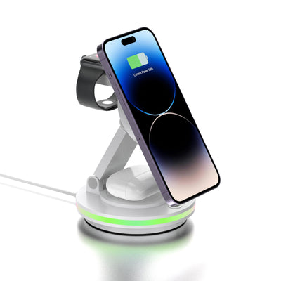 Foldable 4-in-1 Magnetic Wireless Charging Station with 7-Color Night Light for iPhone, Apple Watch & AirPods