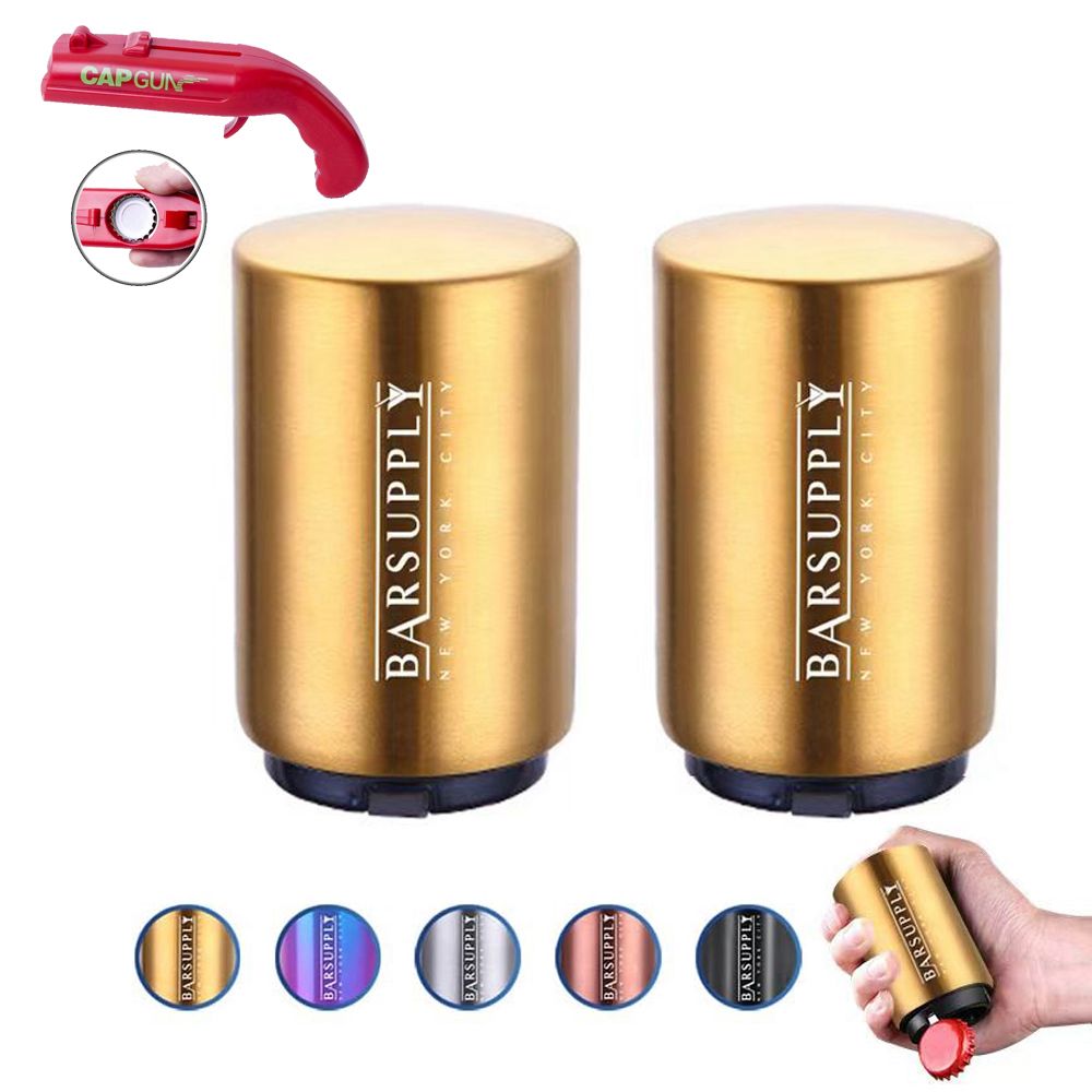 2-Pack BARSUPPLY Push Down Automatic Magnetic Beer Bottle Opener + BONUS Cap Gun
