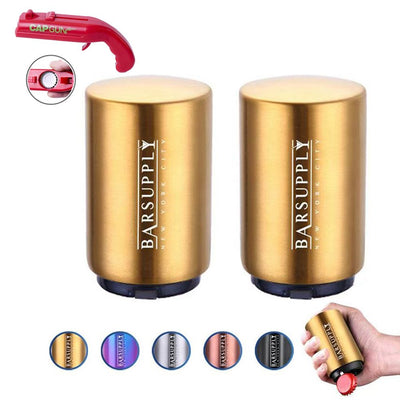 2-Pack BARSUPPLY Push Down Automatic Magnetic Beer Bottle Opener + BONUS Cap Gun