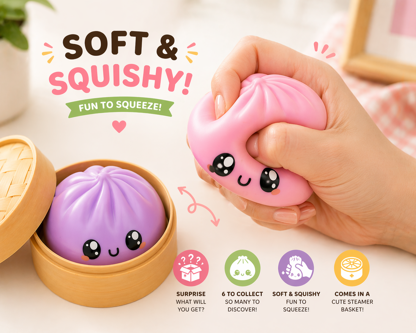 Squishy Dumpling Toys Mystery 2-Pack – Stress Relief Squeeze with Bamb ...