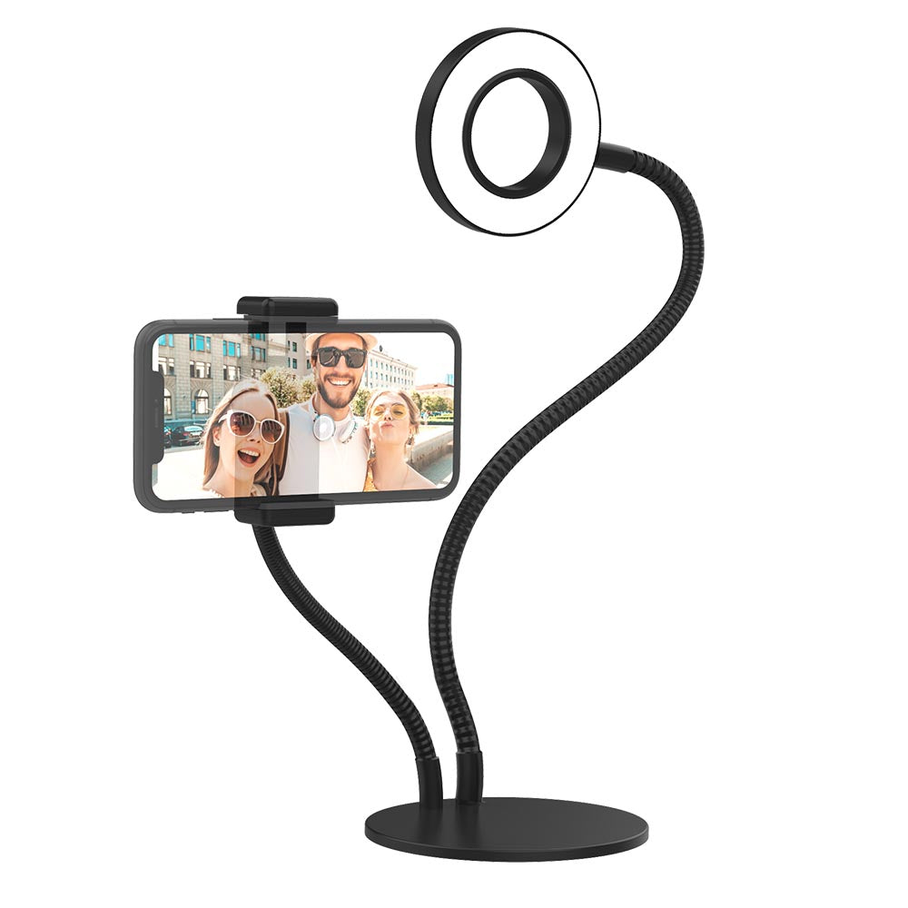 Dual Arm Selfie Stand w/LED Ring Light