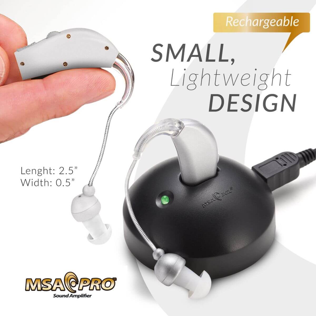 MSA PRO™ Sound Amplifier – 30X Volume Boost, Lightweight, Rechargeable (Up to 20 Hours)