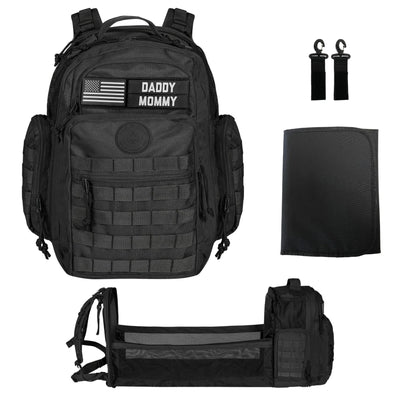 Phil & Jack Dad Diaper Bag Backpack, Baby Diaper Bag with Changing Station, Tactical Military Style, Womens Mens Diaper Bag (Black)