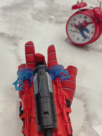 2-Pack Spider Web Launcher Gloves - Red and Blue Hero Toy, 5-Meter Shooting Distance, Absorbable Bullets