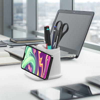 Wireless Charging Stand with Dual USB Charger & Desk Organizer