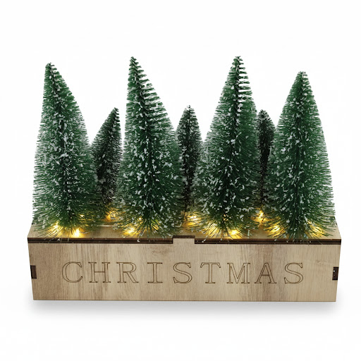 Bottle Brush Light Up Christmas Trees (9.75" x 2.20" x 8")