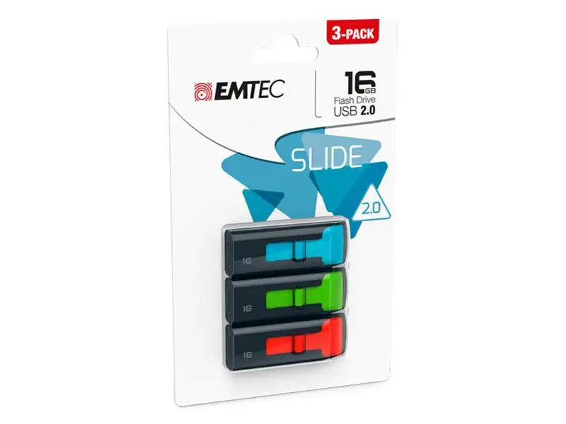 EMTEC Slide USB 2.0 16GB Flash Drive, 3-Pack