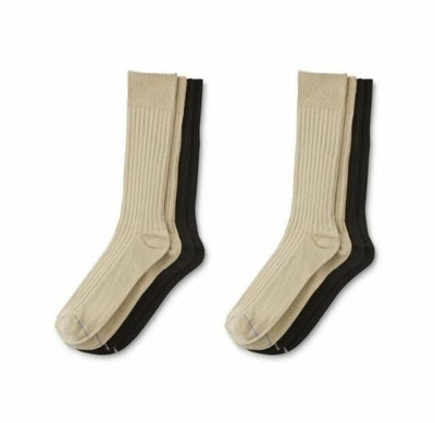 4-Pair SilverToe Men’s Casual Black & Beige Crew Socks