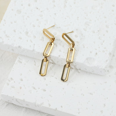 Cuba Chain Link Gold Plated Stainless Steel Earring with Gift Pouch