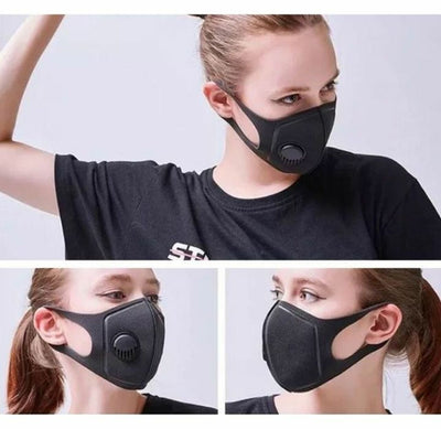 2-Pack Black Washable Face Mask with Breathing Valve