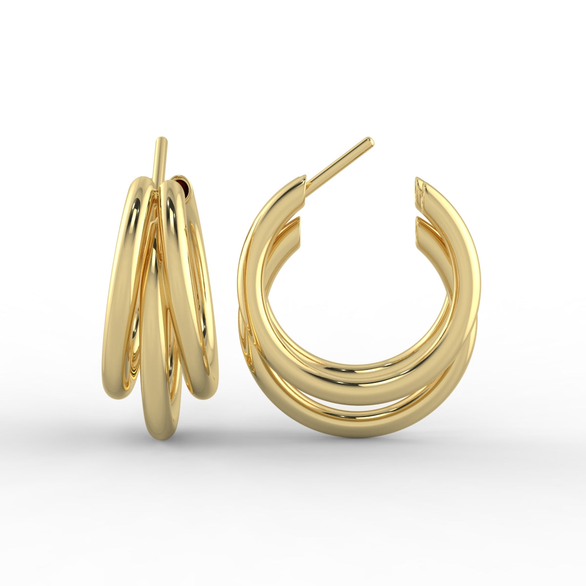 Triple Chunky Hoop Gold Plated Earrings with Gift Pouch