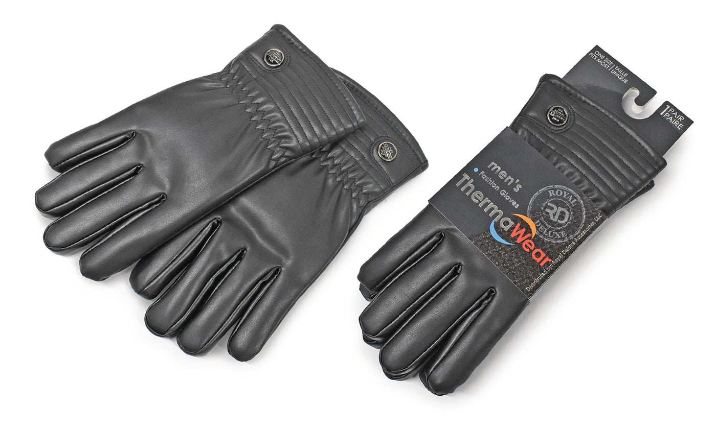 ThermaWear Men's Fleece-Lined Fashion PU Leather Gloves