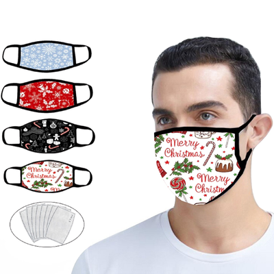 4-Pack Reusable Washable Christmas-Themed Face Masks with Filters